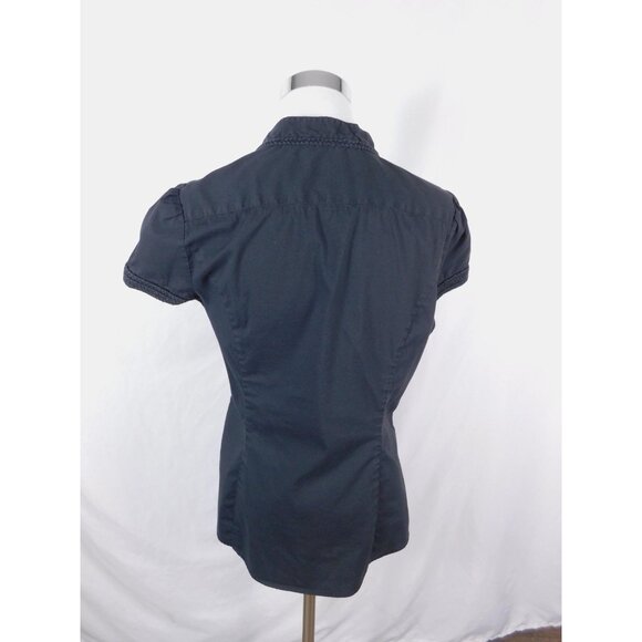 Express Design Studio Shirt Womens Large Black Button Front Puff Sleeve Blouse - Picture 7 of 10